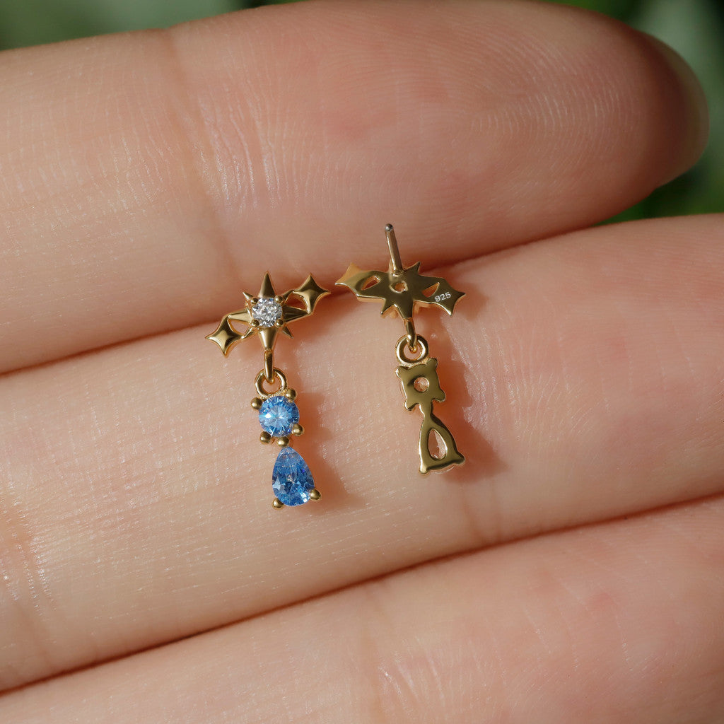 Aqua Starfall - 925 Silver Threadless Stud / Fits Cartilage Helix Tragus Lobe Earring