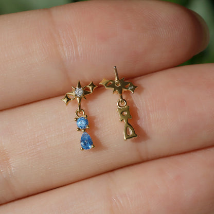 Aqua Starfall - 925 Silver Threadless Stud / Fits Cartilage Helix Tragus Lobe Earring