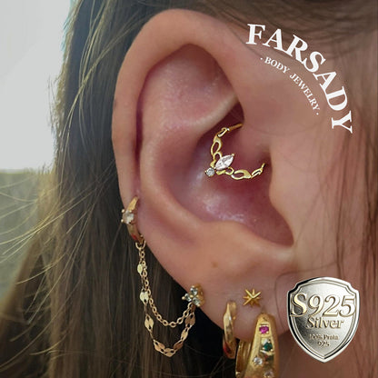 Gilded Talisman - 925 Silver Hinged Clicker Hoop / Fits 16G Septum Ring Helix Conch Daith Earring