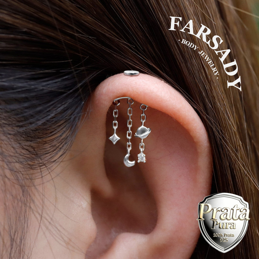 Moon Sphere  - Sterling Silver Push In Stud / Fits Vertical Helix Hidden Rook Earring