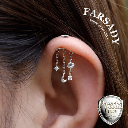 Moon Sphere  - Sterling Silver Push In Stud / Fits Vertical Helix Hidden Rook Earring