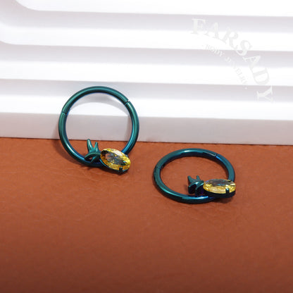 Verdant Glow - F136 Titanium Hinged Clicker Hoop / Fits 16G Septum Ring Helix Conch Cartilage Earring