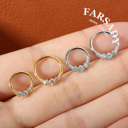 Triple Knot - CZ Hinged Clicker Hoop / Fits 16G Septum Ring Helix Conch Cartilage Earring