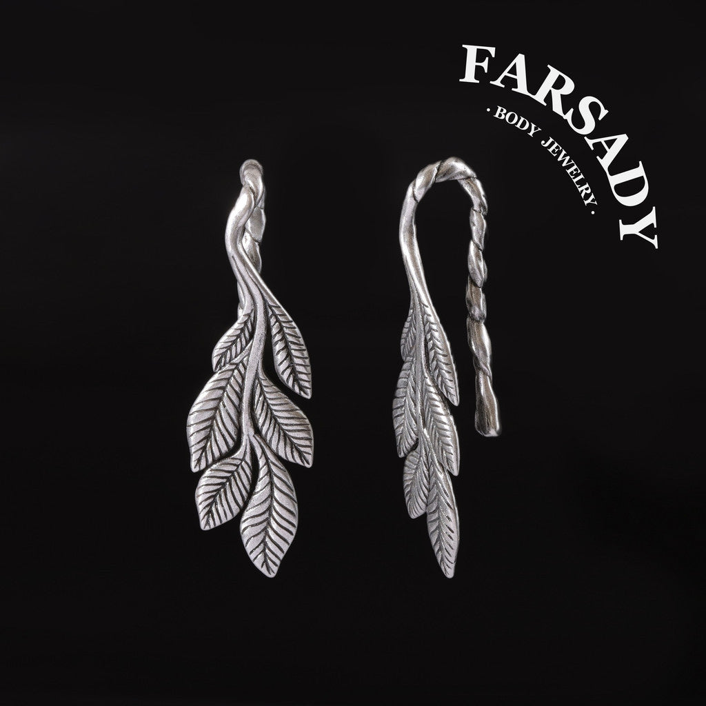 Thin Leaf - 316L Hanging Style Ear Weights / Fits 4G 2G Stretched Ear Lobes Tunnels Plugs