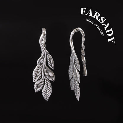 Thin Leaf - 316L Hanging Style Ear Weights / Fits 4G 2G Stretched Ear Lobes Tunnels Plugs