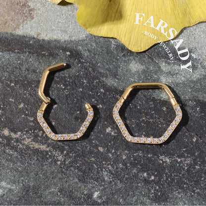 Honey Frame - CZ Hinged Clicker Hoop / Fits 16G Septum Ring Helix Conch Cartilage Earring