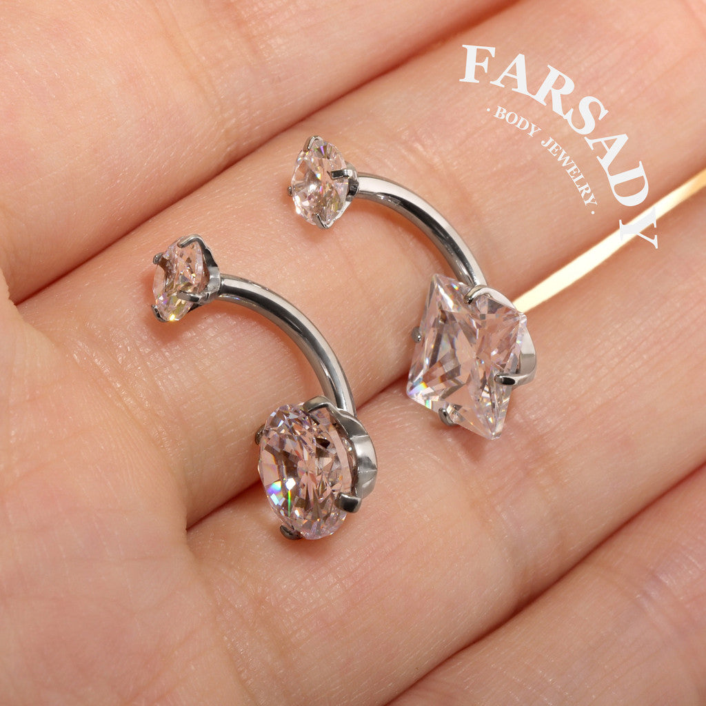 Square & Round Twin - F136 Titanium Internally Threaded Belly Button Ring / Fits 14G Navel Piercing