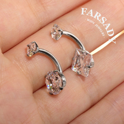 Square & Round Twin - F136 Titanium Internally Threaded Belly Button Ring / Fits 14G Navel Piercing