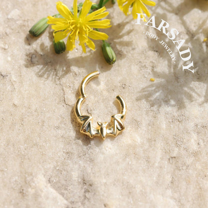 16G Bat Septum Ring Hinged Daith Earring Shine Nostril Clicker Nose Hoop Silver Gold Black Colors Daily Wear Piercing Jewelry Individually Packaged Gift for Her