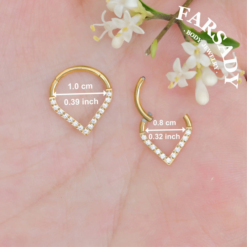 V Spark - ASTM F136 Titanium Hinged Clicker Hoop / Fits 16G Septum Ring Helix Conch Cartilage Earring / Waterproof Piercing Jewelry for Daily Wear & Sensitive Skin