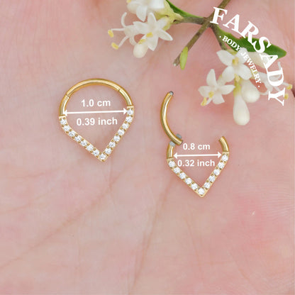 V Spark - ASTM F136 Titanium Hinged Clicker Hoop / Fits 16G Septum Ring Helix Conch Cartilage Earring / Waterproof Piercing Jewelry for Daily Wear & Sensitive Skin