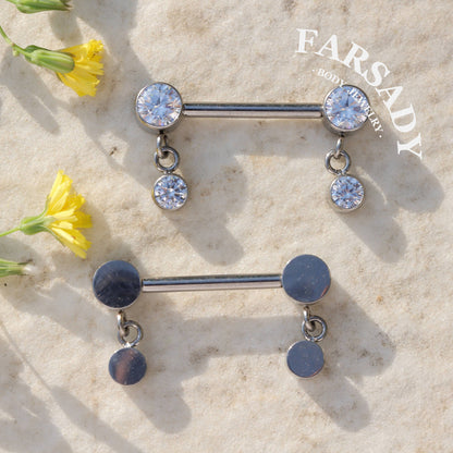 Tassel Crystal - 2PCS F136 Titanium Internally Threaded Straight Barbell / Fits 16G Chest Piercing Nose Bridge