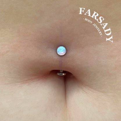 Prismatic Opal Dot - F136 Titanium Internally Threaded Belly Button Ring / Fits 14G Navel Piercing