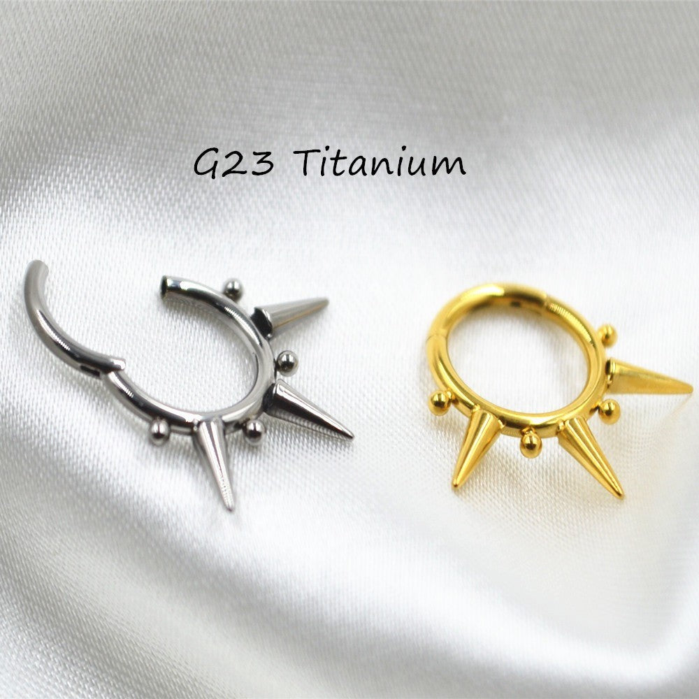 Spike Bead - F136 Titanium Hinged Clicker Hoop / Fits 16G Septum Ring Helix Conch Cartilage Earring