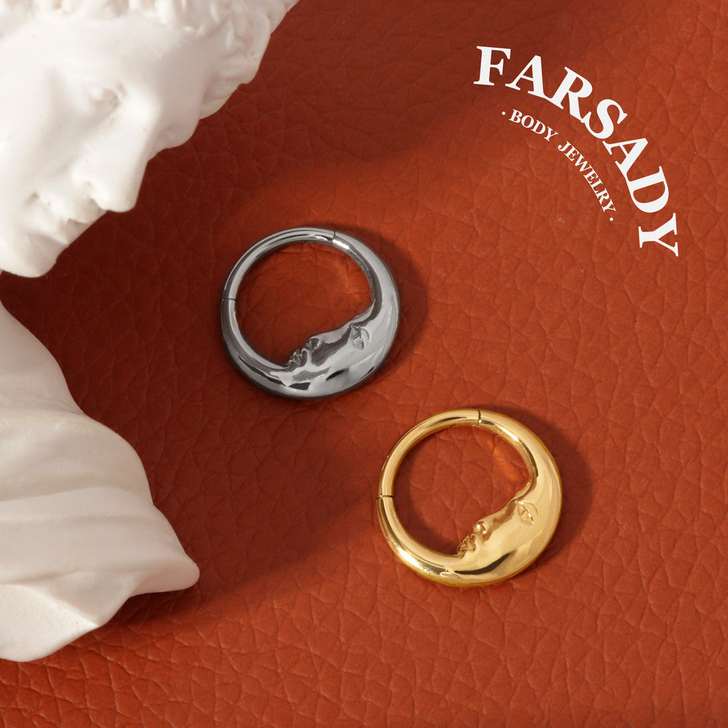 Moon Face - F136 Titanium Hinged Clicker Hoop / Fits 16G Septum Ring Helix Conch Cartilage Earring