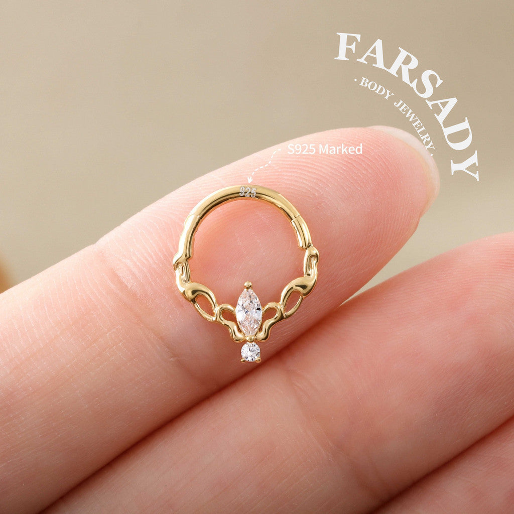 Gilded Talisman - 925 Silver Hinged Clicker Hoop / Fits 16G Septum Ring Helix Conch Daith Earring