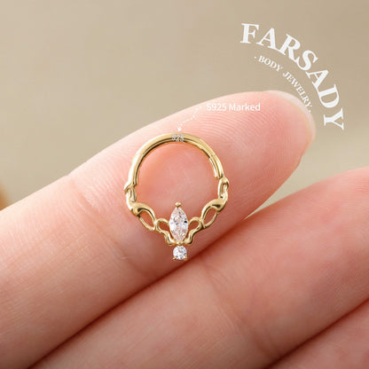 Gilded Talisman - 925 Silver Hinged Clicker Hoop / Fits 16G Septum Ring Helix Conch Daith Earring