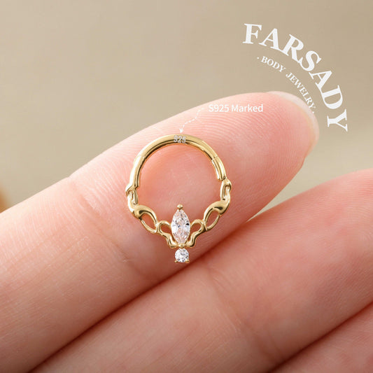 Gilded Talisman - 925 Silver Hinged Clicker Hoop / Fits 16G Septum Ring Helix Conch Daith Earring
