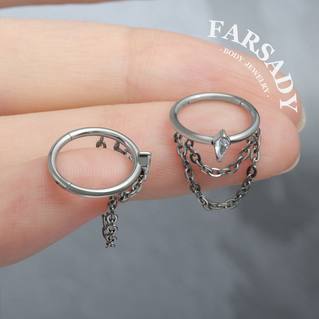 Draped Chain - ASTM F136 Titanium Hinged Clicker Hoop / Fits 16G Helix Conch Cartilage Earring