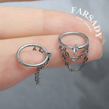 Draped Chain - ASTM F136 Titanium Hinged Clicker Hoop / Fits 16G Helix Conch Cartilage Earring