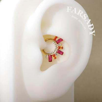 Sunset Flare - F136 Titanium Hinged Clicker Hoop / Fits 16G Septum Ring Helix Conch Cartilage Earring