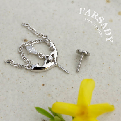 Crescent Tassel - 925 Silver Threadless Stud / Fits Vertical Helix Hidden Rook Earring