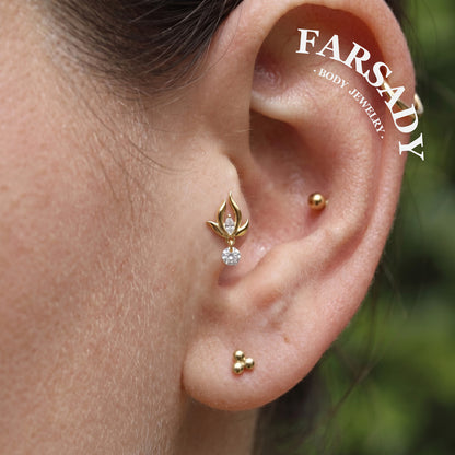 Lunar Bloom - 925 Silver Threadless Stud / Fits Cartilage Helix Tragus Lobe Piercing