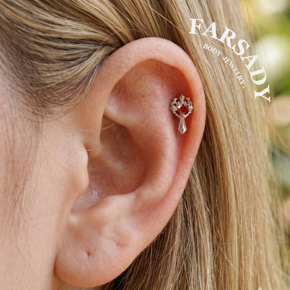 Goth Heartfire - 925 Silver Threadless Stud / Fits Cartilage Helix Tragus Lobe Nostril Piercing