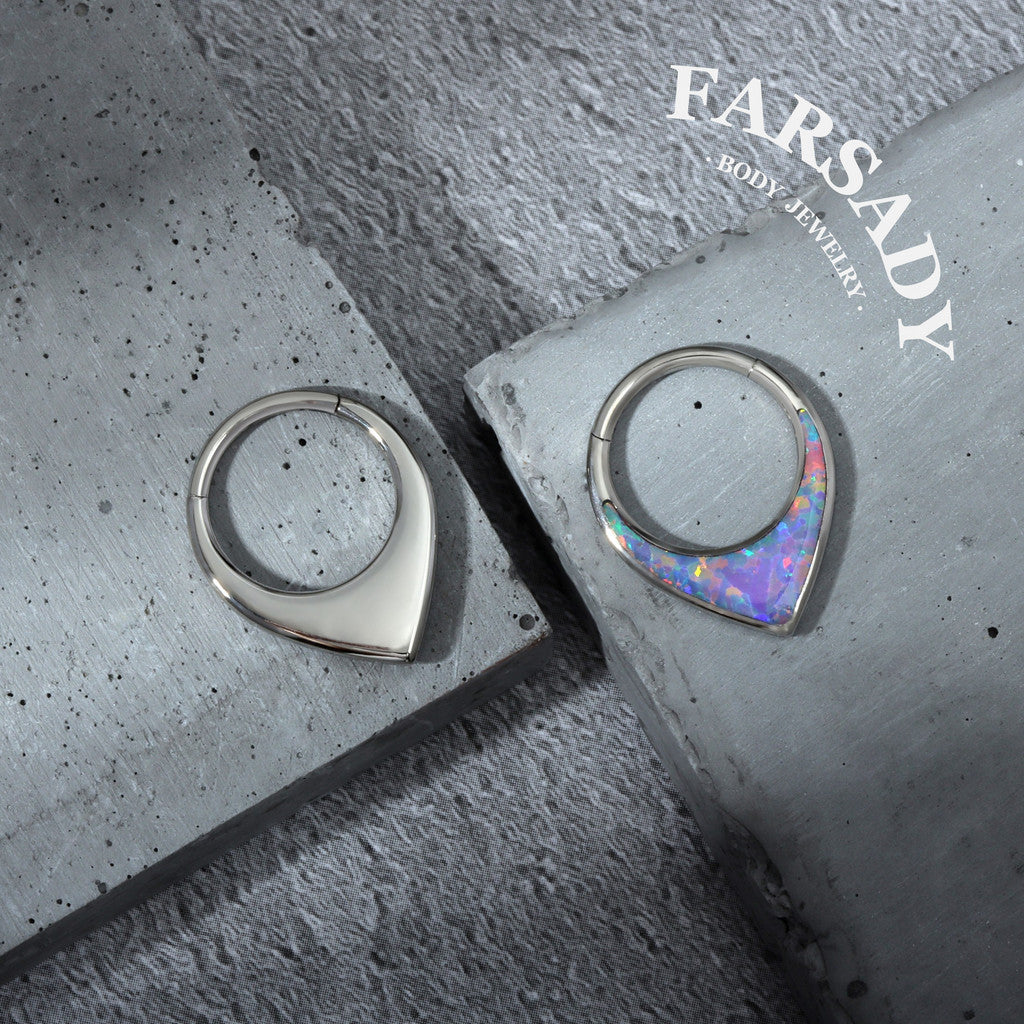 Opal Tear - ASTM F136 Titanium Hinged Clicker Hoop / Fits 16G Septum Ring Helix Conch Cartilage Earring
