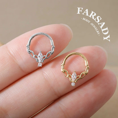 Ivy Halo - Solid 14K Gold Hinged Clicker Hoop / Fits 16G Septum Ring Helix Conch Cartilage Earring