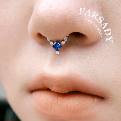 Sapphire Drop - F136 Titanium Hinged Clicker Hoop / Fits 16G Septum Ring Helix Conch Cartilage Earring