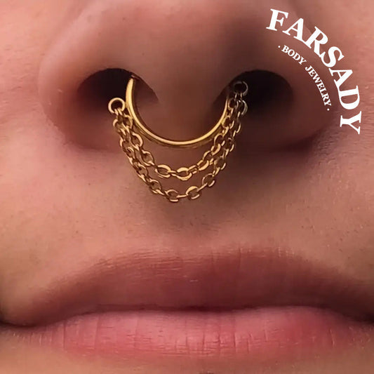16G Double Chain Septum Ring Helix Ring • Elegant Vintage Style • Hinged Segment Design • Minimalist Piercing Jewelry for Helix, Conch, Daith • Daily Wear • Includes Gift Box