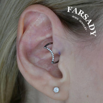 Crescent Shine - 316L Hinged Clicker Hoop / Fits 16G Daith Hoop Cartilage Earring / Hypoallergenic Jewelry for Sensitive Skin, Elegant Piercing Jewelry for Daily Wear & Gifts
