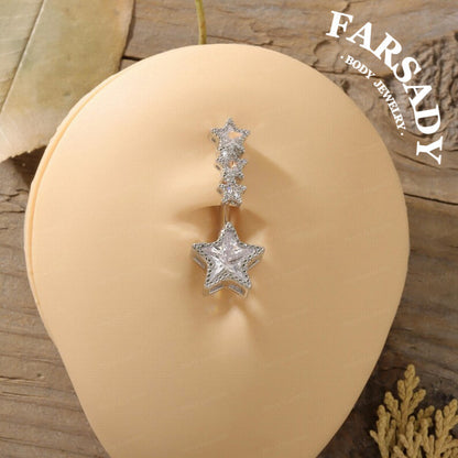 Star Spark - CZ Dangle Belly Button Ring / Fits 14G Navel Piercing / Waterproof & Hypoallergenic for Sensitive Skin, Daily Wear Elegant Jewelry, Perfect Gift