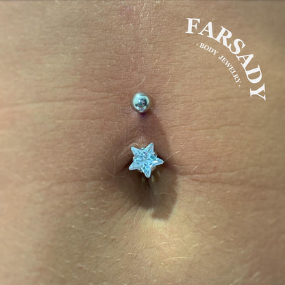 14G S925 Sterling Silver Star Clear CZ Belly Button Ring 6mm 8mm 10mm Navel Piercing Jewelry Easy Insert Non Healed Piercing Friendly Daily Wear Gift for Women