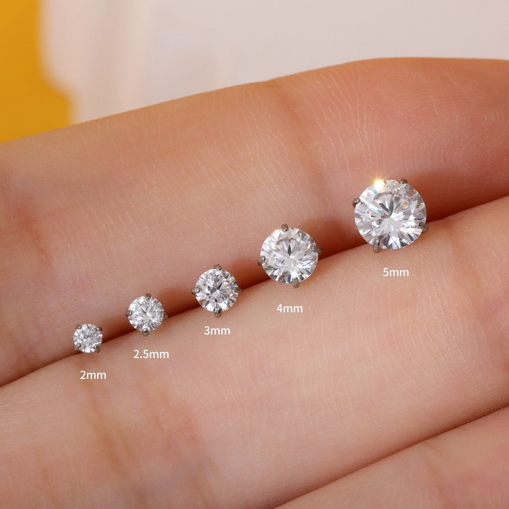 Titanium Push Pin Top with 5A Cubic Zirconia in 2/2.5/3/4/5mm| Fits 16G/18G/20G Threadless Base| helix tragus conch nose lip flat back stud