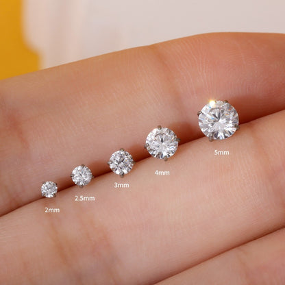 Titanium Push Pin Top with 5A Cubic Zirconia in 2/2.5/3/4/5mm| Fits 16G/18G/20G Threadless Base| helix tragus conch nose lip flat back stud