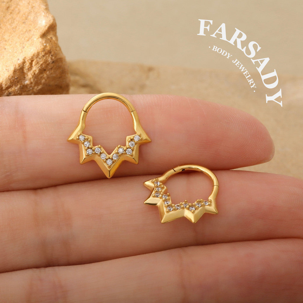 Lightning Vein - 316L Hinged Clicker Hoop / Fits 16G Septum Ring Helix Conch Cartilage Earring