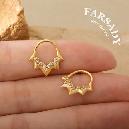 Lightning Vein - 316L Hinged Clicker Hoop / Fits 16G Septum Ring Helix Conch Cartilage Earring