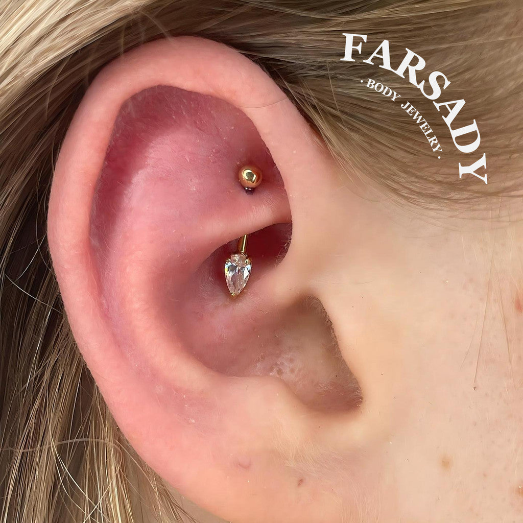 Dew Tear - 316L Clear CZ Curved Barbell / Fits 16G Rook Daith Earring Lip Eyebrow Cartilage Piercing