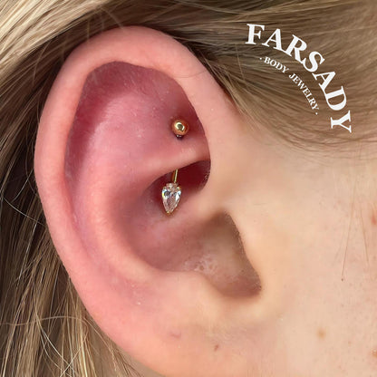 Dew Tear - 316L Clear CZ Curved Barbell / Fits 16G Rook Daith Earring Lip Eyebrow Cartilage Piercing