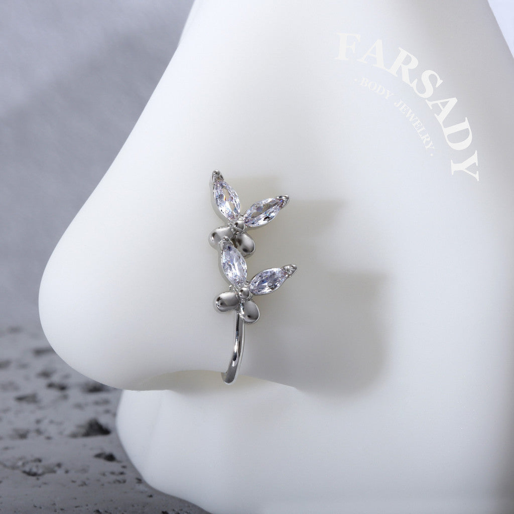 Twin Petal Drift - 925 Silver Fake Nose Ring / Fit Non-Pierced Nose Ring