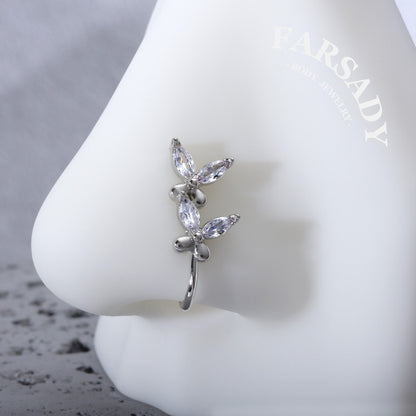 Twin Petal Drift - 925 Silver Fake Nose Ring / Fit Non-Pierced Nose Ring