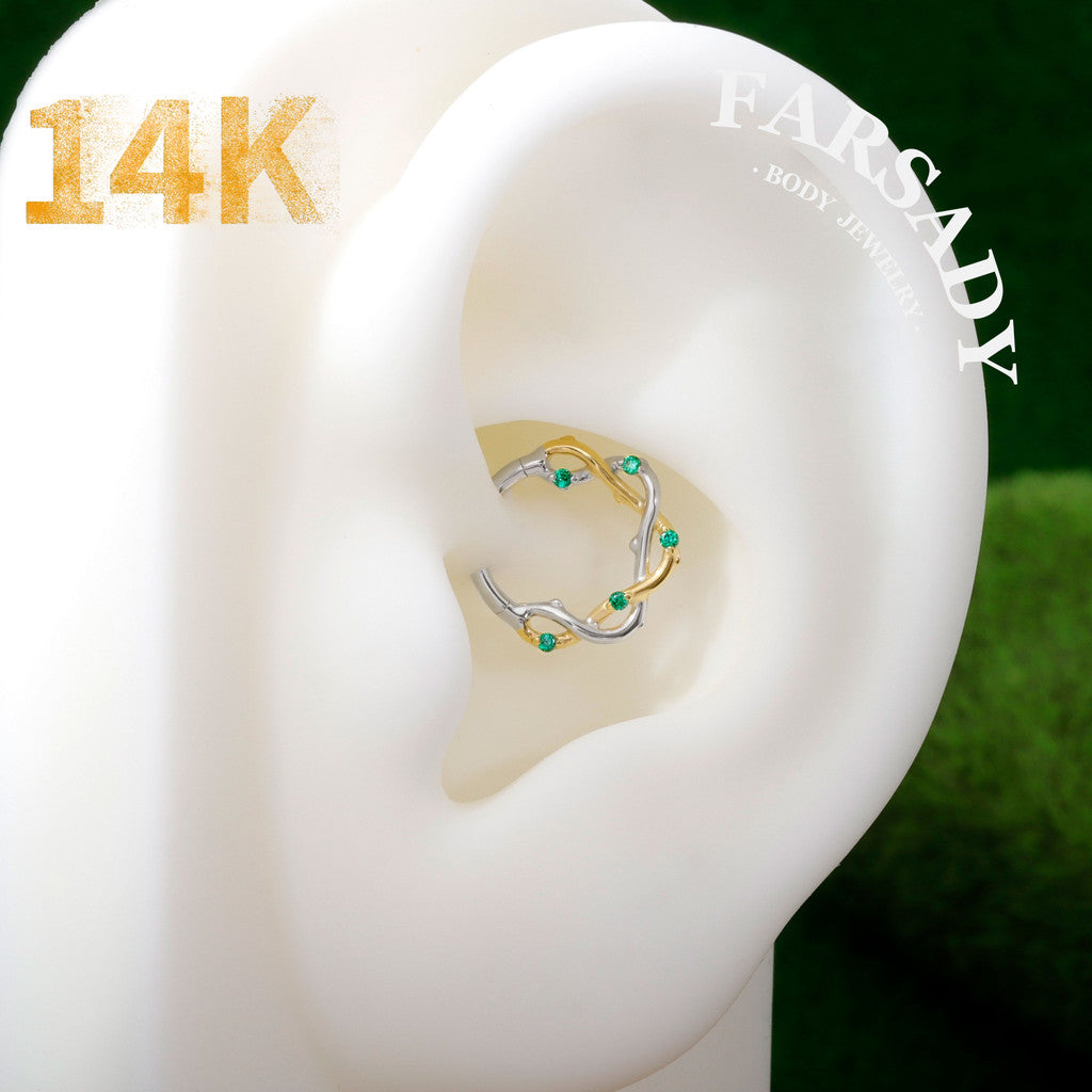 Twig Entwine - Solid 14K Gold Hinged Clicker Hoop / Fits 16G Septum Ring Helix Conch Cartilage Earring