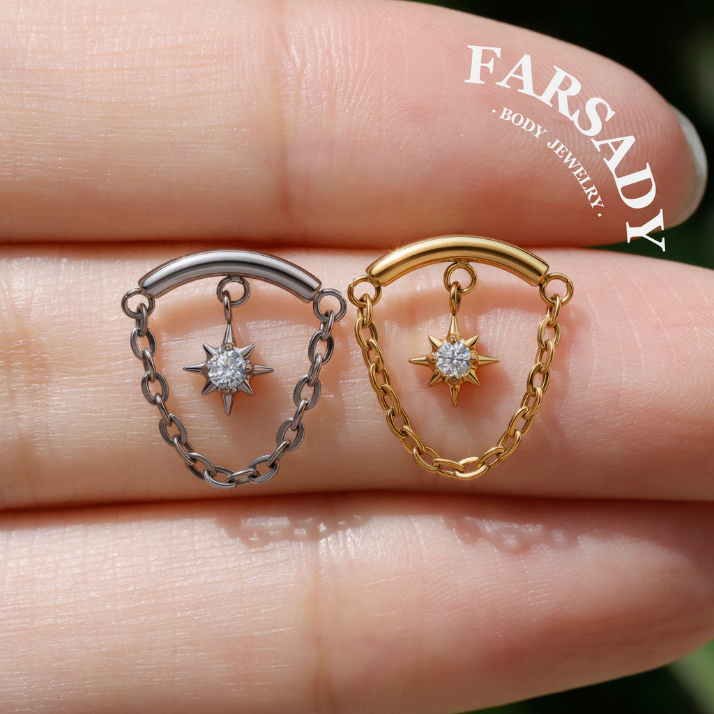 Arc Frame North Star - F136 Titanium Threadless Stud / Fits Helix Tragus Lobe Earring