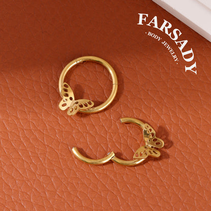 Wing Vein - ASTM F136 Titanium Hinged Clicker Hoop / Fits 16G Septum Ring Helix Conch Cartilage Earring