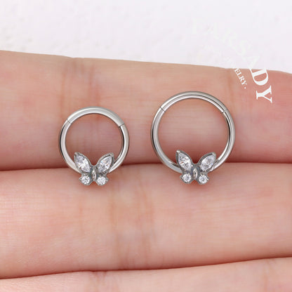 Crystal Flutter - F136 Titanium Hinged Clicker Hoop / Fits 16G Septum Ring Helix Conch Cartilage Earring