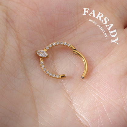 Marquise Orbit - 316L Hinged Clicker Hoop / Fits 16G Septum Ring Helix Conch Cartilage Earring