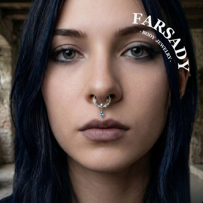 Frost Batwing - 925 Silver Hinged Clicker Hoop / Fits 16G Septum Ring Helix Conch Daith Earring