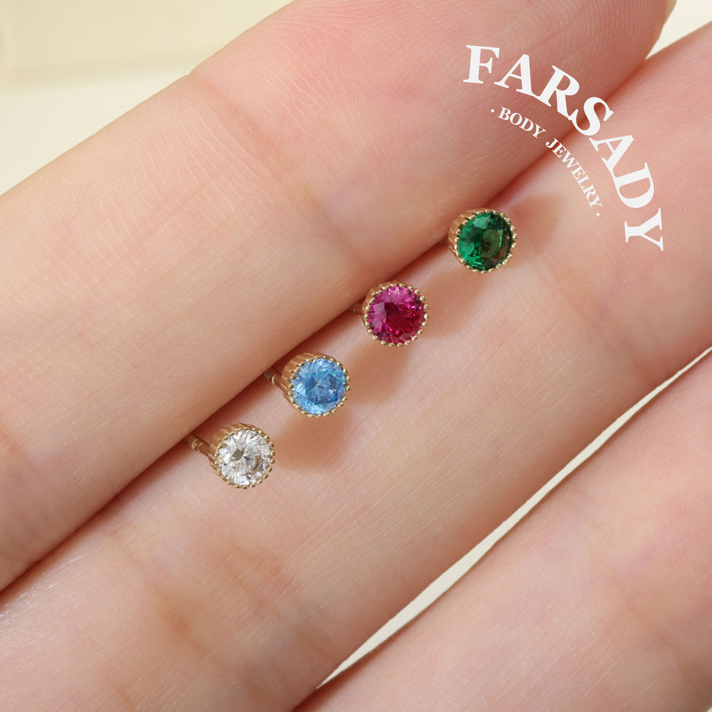 Multi-Color CZ - Solid 14K Gold L-Shape Stud / Fit 20G Nostril Piercing